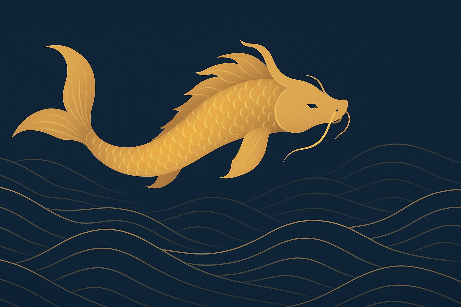 Calm ocean and koi illustration